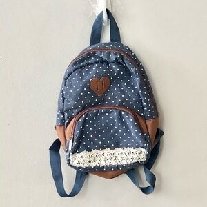 ❤️ Blue Faux Leather Polka Dot Mini Backpack with Lace Trim
